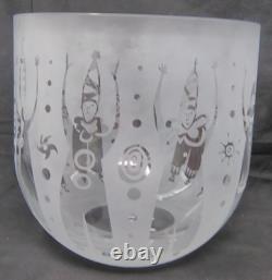 VTG 1997 Leandra Drumm Vase Bowl en verre gravé avec Clown / Jester Moon Sun signé