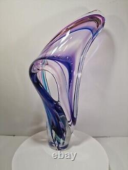VTG David Goldhagen Oeil de la tempête Sculpture en verre soufflé à la main bleu violet 22