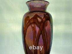 Vase Antique D’améthyste De Forme Libre De Forme Iridescente De Verre D’art Fileté De Loetz