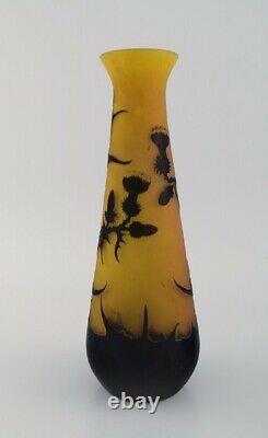 Vase Antique Emile Gallé En Verre D'art Jaune Et Noir. Début Du 20e C