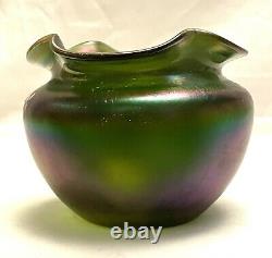 Vase Antique En Verre D'art Loetz Rare Loetz 1890-1900 Iridescent Green Purple Or
