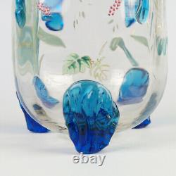 Vase Antique En Verre D'art Victorien W Blue Rigaree & HP Floral, Harrach Moser 13