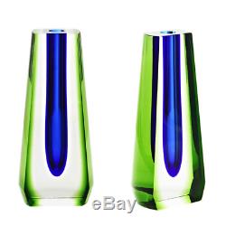 Vase Art Tchèque En Verre Submergé, Pavel Exbor, Bleu Royal / Vert