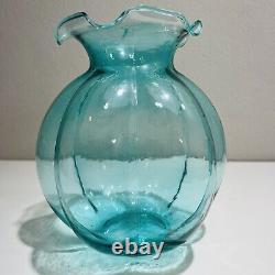 Vase Art Verre Rond Teal Bleu Melon Forme 1950 Vintage Décor Maison