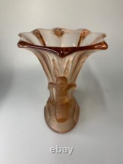 Vase Art déco en verre rose Vintage Walther & Sohne des années 1930