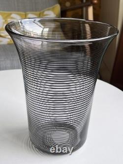 Vase Art déco vintage des années 1930 Stevens and Williams en verre fileté noir et transparent