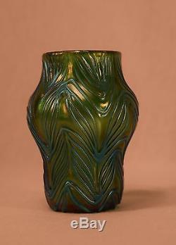 Vase Artistique En Verre Loetz Bleu Et Vert Irisé