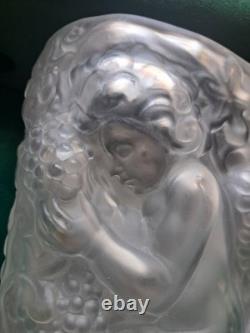 Vase Bacchus en verre pressé de Frantisek Halama. FH1701 Art Déco. Huge. Trouvaille rare.