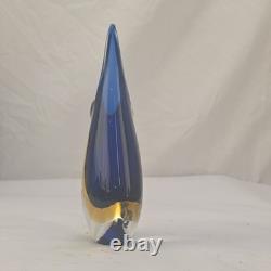 Vase Bec en verre Murano Sommerso signé Formia bleu et jaune, verre d’art italien