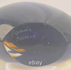 Vase Bec en verre Murano Sommerso signé Formia bleu et jaune, verre d’art italien