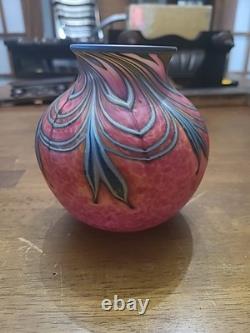 Vase Chypriote en Verre Artisanal Iridescent Daniel Lotton Vintage 1997