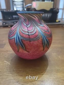Vase Chypriote en Verre Artisanal Iridescent Daniel Lotton Vintage 1997