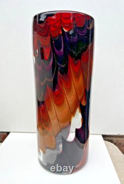 Vase Cylindrique Grand en Verre Artisanal Italien Vintage Empoli Années 1970 Italie 30 cm de Haut