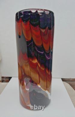 Vase Cylindrique Grand en Verre Artisanal Italien Vintage Empoli Années 1970 Italie 30 cm de Haut