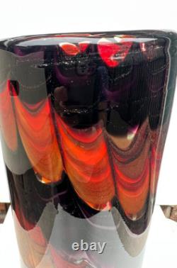 Vase Cylindrique Grand en Verre Artisanal Italien Vintage Empoli Années 1970 Italie 30 cm de Haut