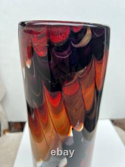 Vase Cylindrique Grand en Verre Artisanal Italien Vintage Empoli Années 1970 Italie 30 cm de Haut