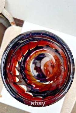 Vase Cylindrique Grand en Verre Artisanal Italien Vintage Empoli Années 1970 Italie 30 cm de Haut