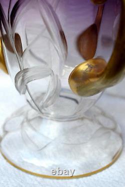 Vase D'oreille En Verre Taille Art Nouveau Améthyste Moser Antique Avec Lys