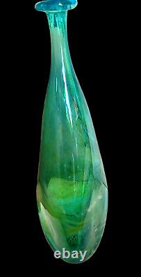 Vase De Drop Vert Ovale En Verre D'art Vintage Vase Lourd 15 Tall Rare