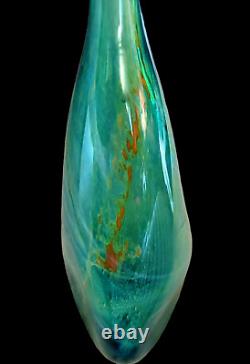 Vase De Drop Vert Ovale En Verre D'art Vintage Vase Lourd 15 Tall Rare