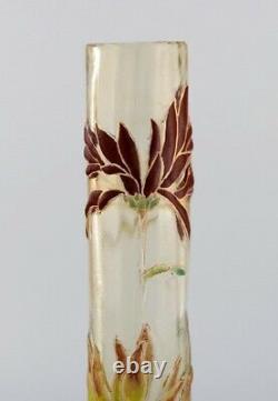 Vase De Japonisme Emile Gallé Antique En Verre D'art Givré Clair