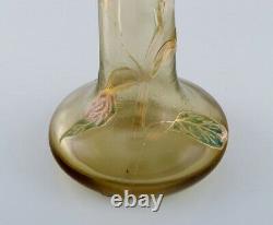 Vase De Japonisme Emile Gallé Antique En Verre D'art Givré Clair