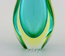 Vase De Murano En Verre D'art Soufflé À La Bouche Bleu-vert. Design Italien, Années 1960