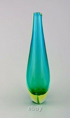 Vase De Murano En Verre D'art Soufflé À La Bouche Bleu-vert. Design Italien, Années 1960