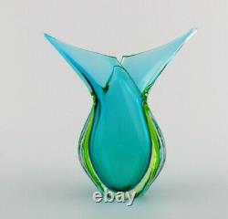 Vase De Murano En Verre D'art Soufflé À La Bouche Turquoise. Design Italien, Années 1960