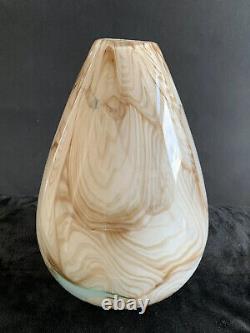 Vase De Svaja Oasis Signé -30cm- Tourbières Beige Et Pigments D'azur En Verre Clair