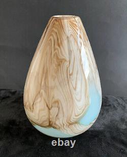 Vase De Svaja Oasis Signé -30cm- Tourbières Beige Et Pigments D'azur En Verre Clair