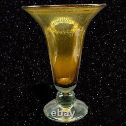 Vase De Trompette À Pied Blenko À La Main Vintage Amber Grand 11t 8w