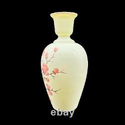 Vase De Verre D'art Antique Vaseline Uraniun Fleurs Peintes À La Main Uv Glows 11t 3w