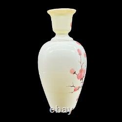 Vase De Verre D'art Antique Vaseline Uraniun Fleurs Peintes À La Main Uv Glows 11t 3w