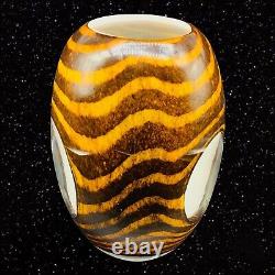 Vase En Verre À Rayures De Tigre D'art Avec Fenêtres Rondes Claires 7,25t 5w