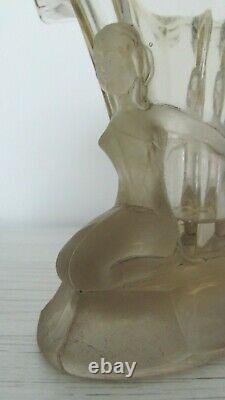Vase En Verre Antique, Art Déco Walther & Sohne Avec Figures Givrées, Vase Windsor