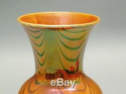 Vase En Verre Antique De 7 Art Impérial (américain) V. C. 1925 Orange Avec Bleu