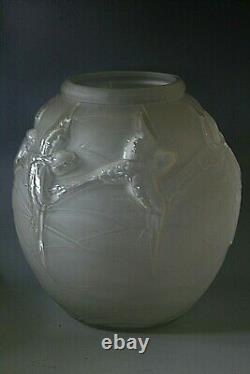 Vase En Verre Art Rare Déco Etling Hirondelles