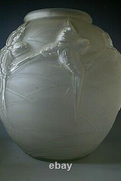 Vase En Verre Art Rare Déco Etling Hirondelles