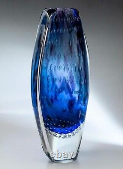 Vase En Verre D'art À Bulles De Style Italien, 32cm Lourd 3.8kg Bleu