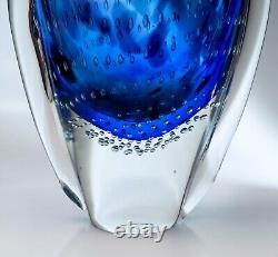 Vase En Verre D'art À Bulles De Style Italien, 32cm Lourd 3.8kg Bleu