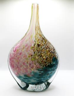 Vase En Verre D'art Mdina Maltais Lollipop Signé Vers 1970