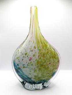 Vase En Verre D'art Mdina Maltais Lollipop Signé Vers 1970