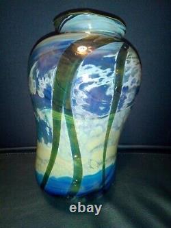 Vase En Verre D'art Talitha Horne 1983 Bleus Multicolores Verts 6 Tall En Vgc