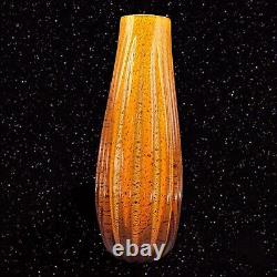Vase En Verre D'art Tall Orange Amber Wavy Bords Vase En Verre Épais Italien 11t 6w