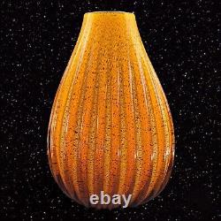 Vase En Verre D'art Tall Orange Amber Wavy Bords Vase En Verre Épais Italien 11t 6w