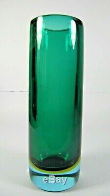 Vase En Verre De Murano Cylindre Vert Orange Bleu Sommerso Mid-century Modern Art