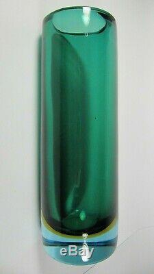 Vase En Verre De Murano Cylindre Vert Orange Bleu Sommerso Mid-century Modern Art