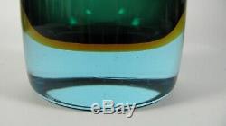 Vase En Verre De Murano Cylindre Vert Orange Bleu Sommerso Mid-century Modern Art