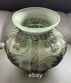 Vase En Verre Vert Art Nouveau Décoration En Fibre De Métal Blanc